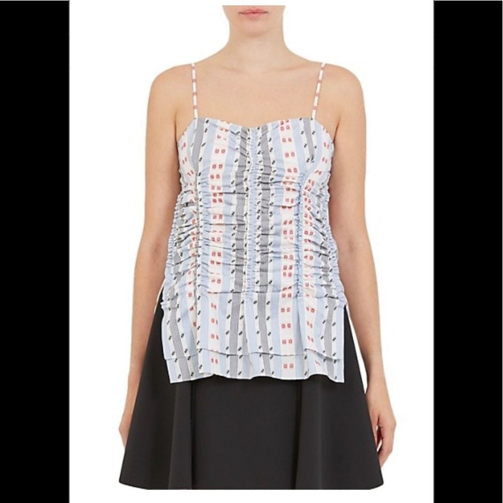 Carven White and Light Blue Striped Ruched Tank Top Sz. 6